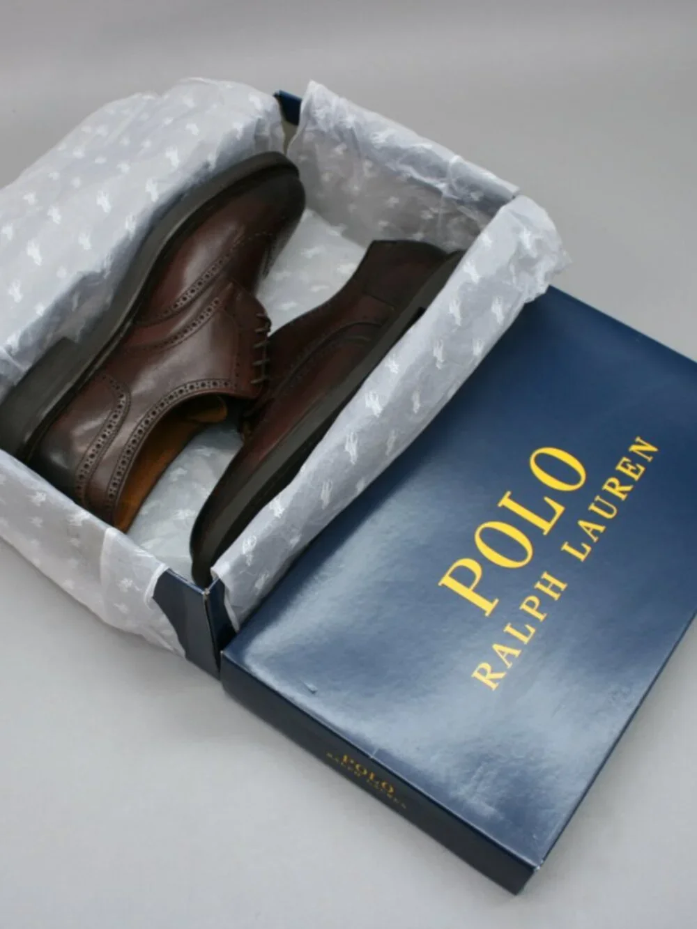 Polo Ralph Lauren Men's 9.5 Asher Wingtips Brown Calf Leather Oxford Dress Shoes